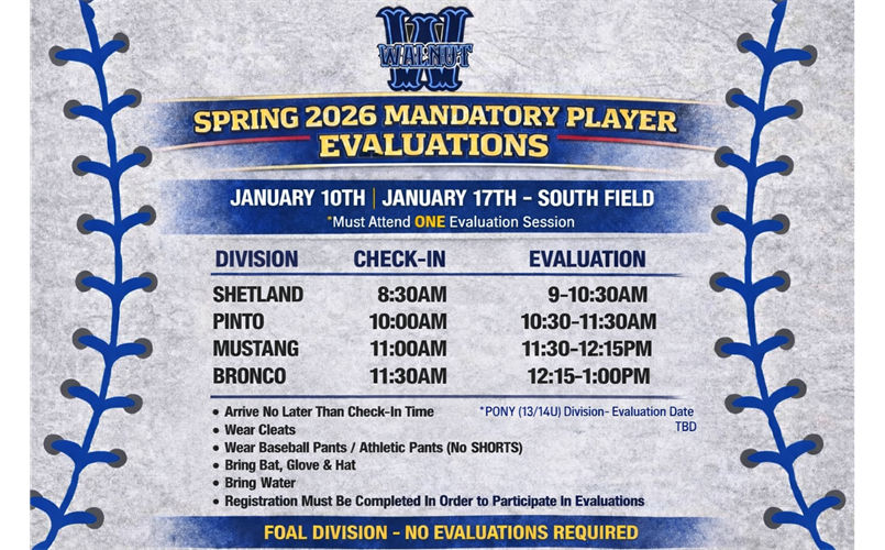 Player Evaluations are near. Register Today.